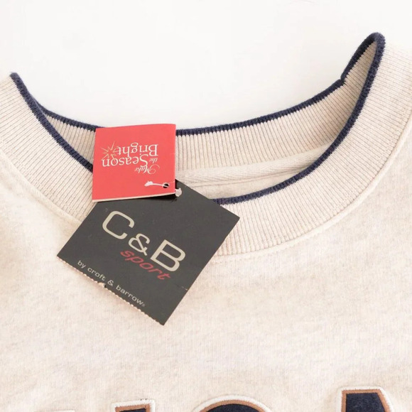 Vintage 90S Croft And Barrow Sport Cream Navy Embroidered  Usa Crew Neck Sweater - Picture 9 of 13